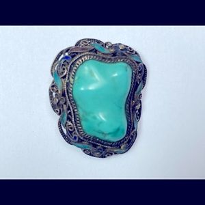 Vintage Enameled Filigree Turquoise brooch